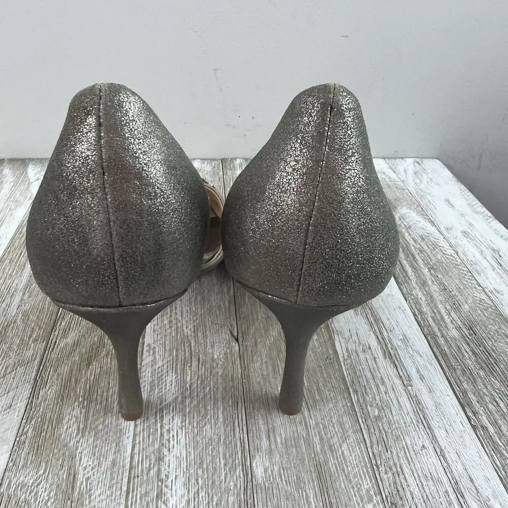 Badgley Mischka Silver Jeweled Embellished Open Toe Heels Size 9.5